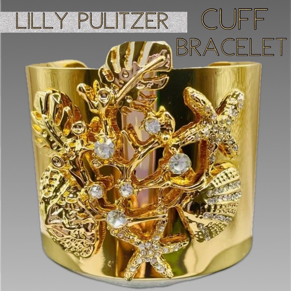 Lilly Pulitzer Cuff Bracelet NWT STUNNING RARE ⭐️NWT - STARFISH SEASHELL GOLD - Picture 1 of 14